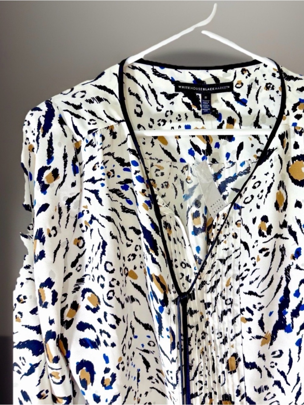 Womens White Long Sleeve Animal Leopard Print Blouse Tassel Top Size S Whbm NWT
